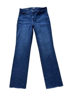 🔵 NYDJ Marilyn Straight Lift Tuck Dark Wash Raw Hem Stretch Denim | Women's 10